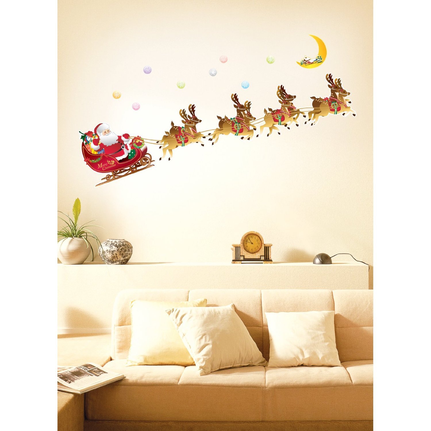 christmas santa decorations reindeer sleigh decals decoration homemade decor diy reg stickers decorating simple magment walls special mojosavings holiday decal